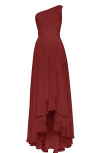 One-shoulder Pleated High-low Dress With Draping