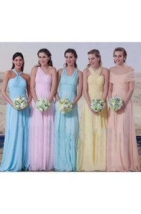 A-line Halter Sleeveless Floor-length Chiffon Bridesmaid Dress with Pleats