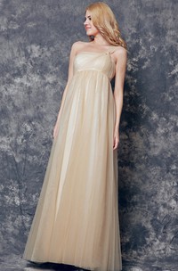 Magical One Shoulder Pleated Long Tulle Dress With Ruching