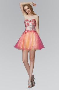 Muti-Color A-Line Mini Sweetheart Sleeveless Backless Dress With Sequins And Beading