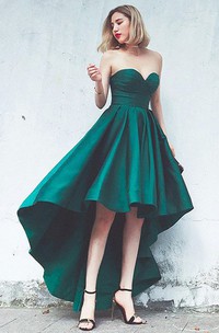 Romantic A Line Satin Strapless Sweetheart Sleeveless Formal Dress with Pleats