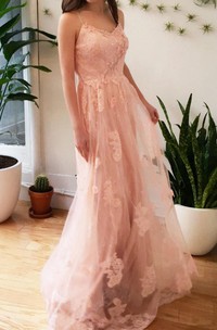 Romantic Pink Floral Lace Wedding Boho Garden Style Dress