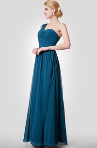 Modern One-shoulder Empire A-line Chiffon Gown With Pleats