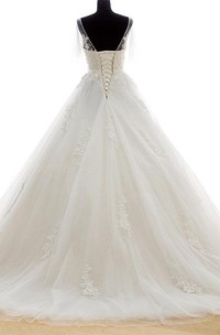 Romantic Long A-Line Tulle Wedding Dress With Heavy Embroidery