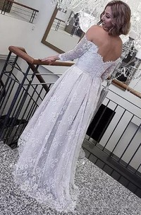 Retro Lace High Low Off The Shoulder Long Sleeves Summer Beach Bohemian Bridal Gown