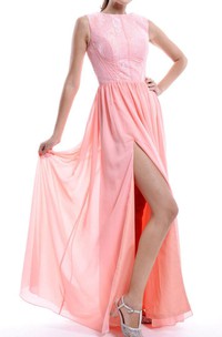 Floor-length Chiffon&Lace&Satin Dress