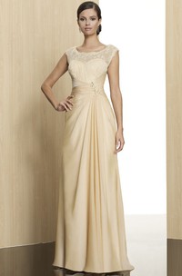 Maxi Sleeveless Appliqued Scoop Neck Jersey Formal Dress With Low-V Back