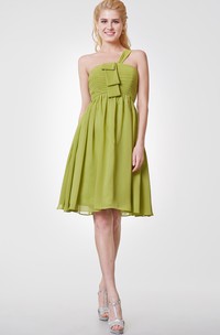 Greek Style One-shoulder Short Chiffon Dress With Ruched Bodice