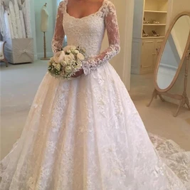 Elegant Lace Long Sleeve Bridal Gown with Applique - June Bridals