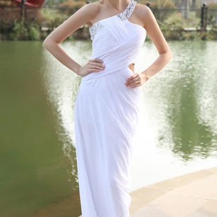 Body-Fitting Asymmetrical One-Shoulder Dress With Beaded Strap - June  Bridals