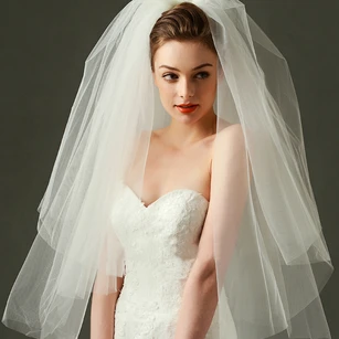 Bride Wedding Veil 2 Tier, Bridal Veil Women's Simple Tulle Short