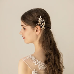 Forest Style Golden Hair Pins with Leaves and Flowers