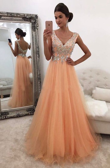 peach colored prom dress