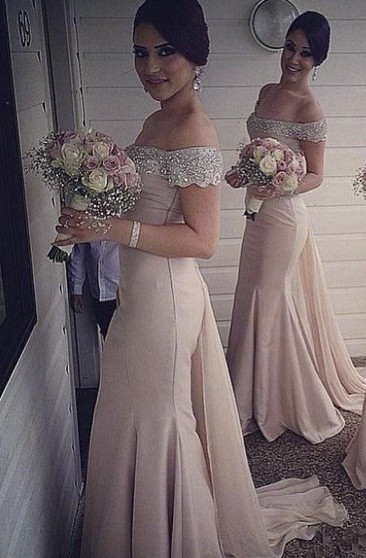 peach satin bridesmaid dresses