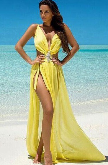 lemon yellow prom dress