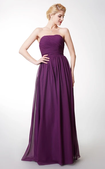 Strapless Ruched Empire Long Bridesmaid Dress