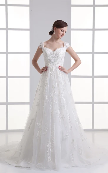 Queen-Anne Lace A-Line Dress with Tulle Overlay