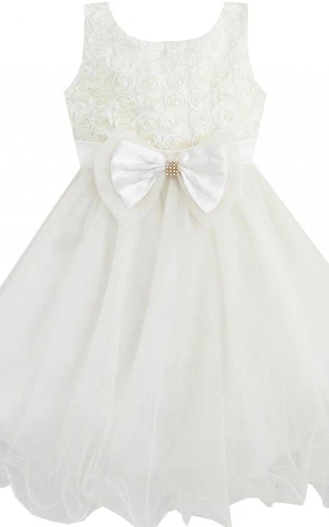 Sleeveless A-line Ruched Dress With Beadings and Bow