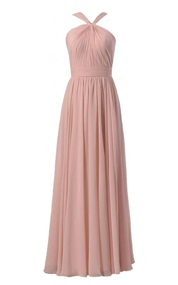 Elegant Halter Pleated A-line Gown With Ruched Band