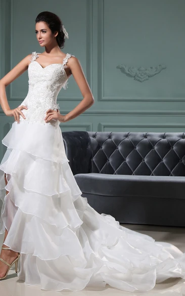 Sweetheart Sleeveless Slited Gown With Spaghetti Straps And Ruffles