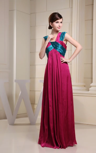 Mute-Color Empire Floor-Length Dress With Pleats