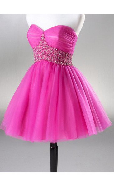 Sweetheart Mini A-line Organza Dress With Beaded Waistline