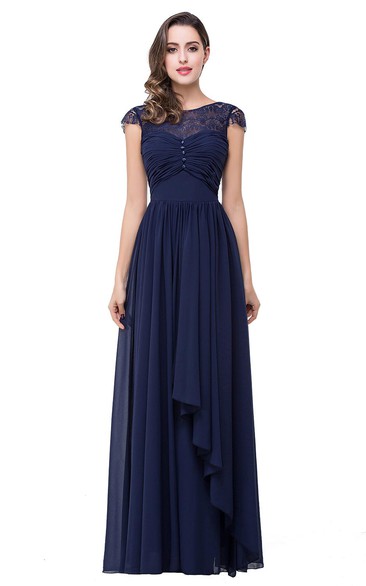 Elegant Chiffon Lace A-line Prom Dress Bowknot Cap Sleeve