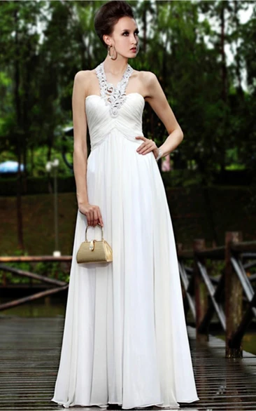 White Elegant Sheath Floor-length Halter Dress