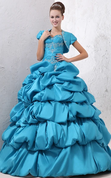 Sweetheart Sleeveless Princess Ball Gown With Crystal Detailing And Pick-Up Ruffles