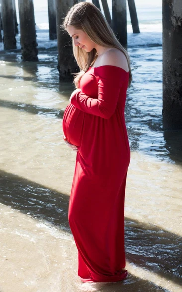 Off-the-shoulder Long Sleeve Jersey Maternity Dress