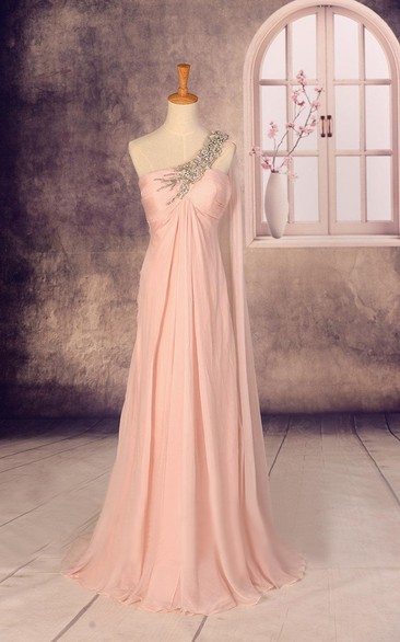 One-shoulder Empire Chiffon Dress With Beading