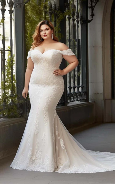 Plus Size Mermaid Lace Tulle Sleeveless Wedding Dress 2023 Off-the-shoulder Sexy Elegant Romantic Court Train