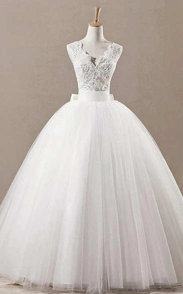 Princess Style Tulle Ball Gown With Beaded Lace Bodice