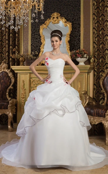 Sweetheart Criss-Cross Pick-Up Ball Gown with Flower with