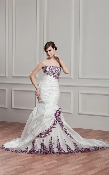 Strapless Mermaid Pick-Up Gown with Appliques and Ruching