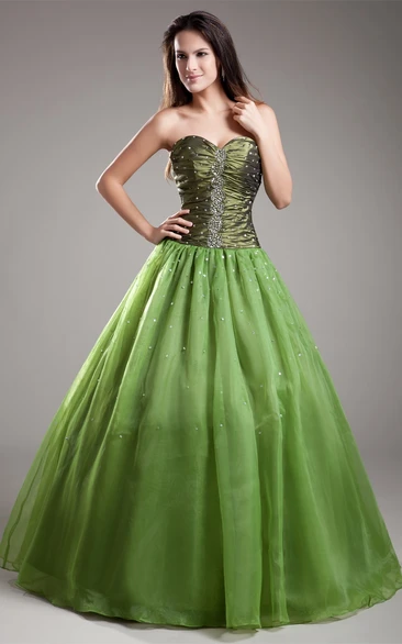 Sweetheart A-Line Ball Gown with Beading and Ruched Bodice