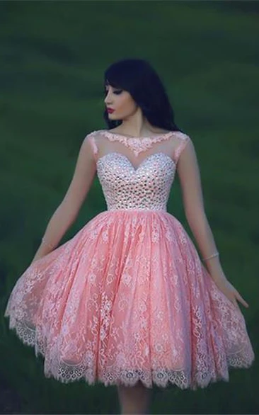 Strapless Short Pink Lace Prom Dresses, Short Pink Lace Formal