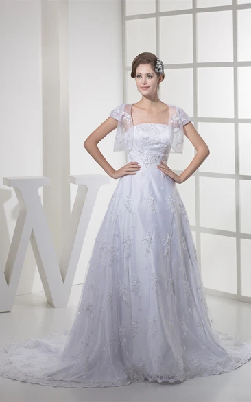 Strapless Tulle A-Line Gown with Appliques and Bolero