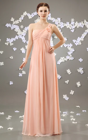 Chiffon Asymmetrical One-Shoulder Maxi Dress With Flower
