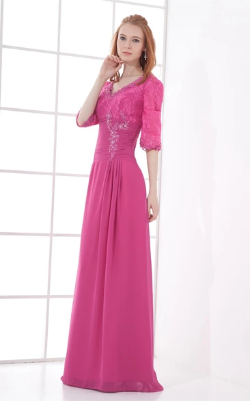 v-neck long half-sleeve dress with lace with