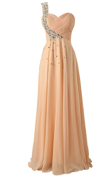 One-shoulder Sweetheart Crystal-beaded A-line Gown With Lace-up Back