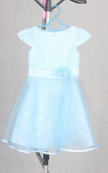 Tulle&Lace Bodice Dress With Cap Sleeves