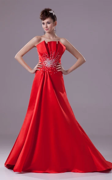 Floor-Length Layered Strapless A-Line Side Draping Gown with Beadings