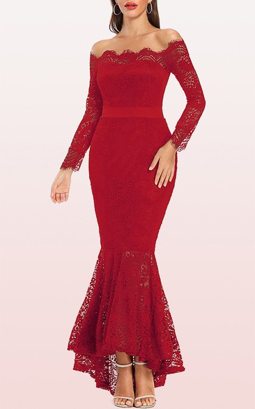Mermaid Off-the-shoulder Lace Evening Dress With Sash
