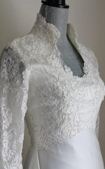 【Anne】 A First Look at 〜 Queen Anne Neck Long Sleeve A-Line Satin Wedding Dress With