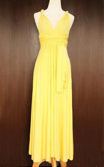 Maxi Yellow Bridesmaid Convertible Twist Wrap Dress