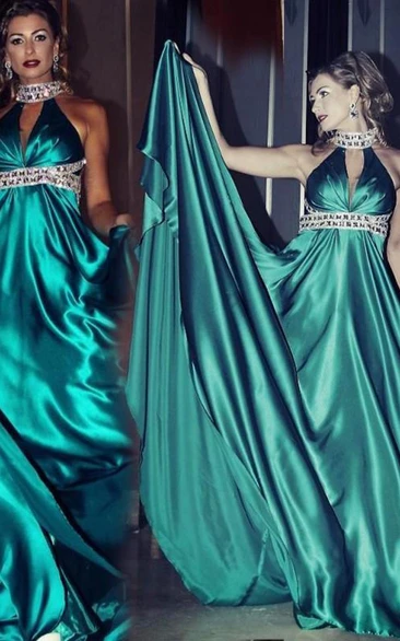 Glamorous High Neck Sleeveless Prom Dress With Crystals