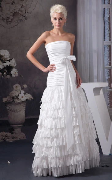 Strapless Ruched A-Line Dress with Ribbon and Tiers