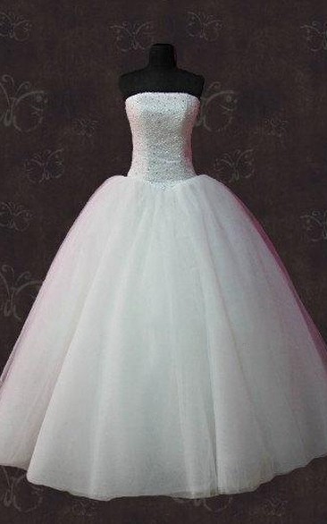 Strapless Lace-Up Back Tulle Wedding Dress With Beading And Crystal Detailing