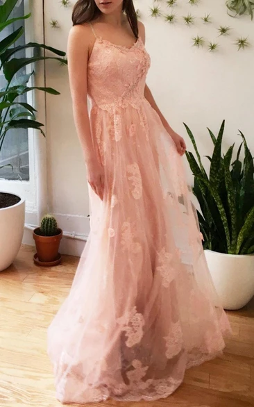 Romantic Pink Floral Lace Wedding Boho Garden Style Dress